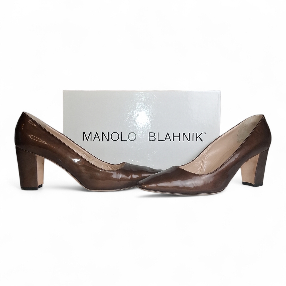 Manolo Blahnik Nobaman Patent Brown Pumps 7.5 (37.5)